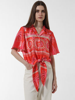 ONLY - Red Printed Satin Shirt