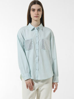 ONLY - Blue Stud Detail Cotton Shirt