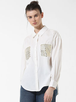 ONLY - White Stud Detail Cotton Shirt