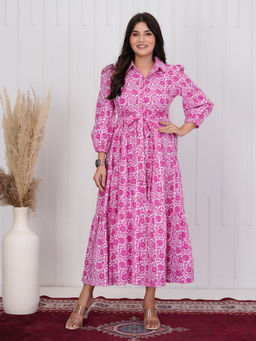 Aruma - Dark Pink Long Dress with Belt (Set of 2)