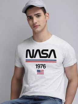 Free Authority - Nasa Round Neck Grey Melange T-shirt For Men