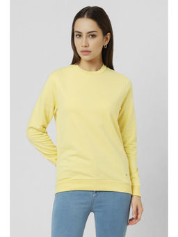Van Heusen - Women Yellow Solid Round Neck Sweatshirt