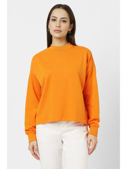 Van Heusen - Women Orange Solid Round Neck Sweatshirt
