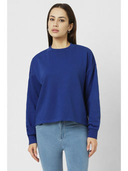 Van Heusen - Women Blue Solid Round Neck Sweatshirt