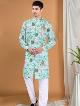 SHIWAM ETHNIX - Green Men's Pastel Kurta Tropical Paradise