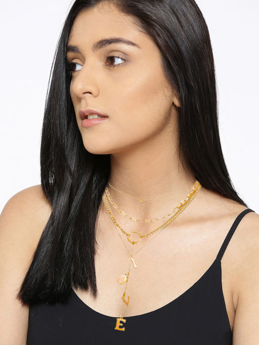 OOMPH Gold Tone LOVE Alphabet Multi Layered Multi-Strand Love Fashion Necklace