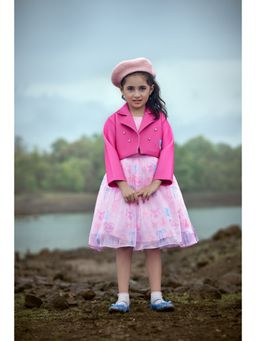 TINY GIRL - Sleeveless Floral Printed Dress with Jacket- Pink
