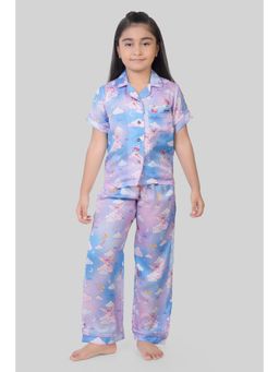 TINY GIRL - Printed Half Sleeves Shirt and Pyjama - Purple