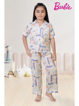 TINY GIRL - Typography Half Sleeves Shirt and Pyjama - Beige