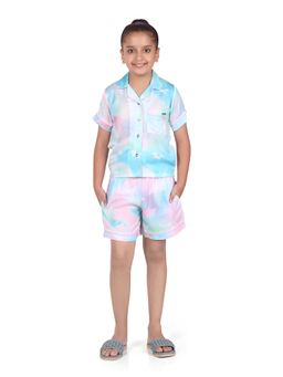 TINY GIRL - Half Sleeves Printed Shirt and Shorts - Blue
