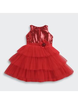 TINY GIRL - Sleeveless Sequence and Flower Detailed Dress- Red