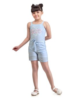TINY GIRL - Stripe Printed Sleeveless Jumpsuit with Belt- Powder Blue
