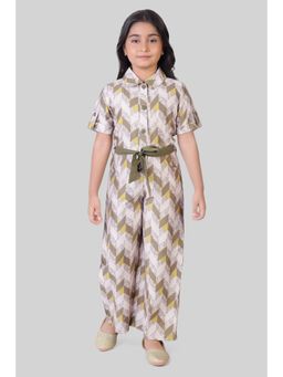 TINY GIRL - Printed Half Sleeves Jumpsuit with Belt- Olive Green