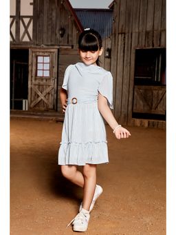 TINY GIRL - Stripe Printed Front Buckle Dress- Blue