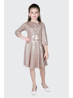 TINY GIRL - Shimmer Foil Printed Dress- Beige