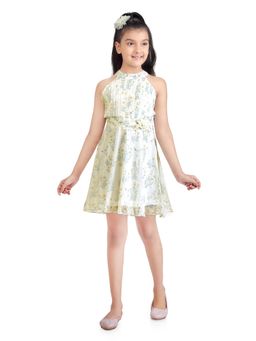 TINY GIRL - Woven Incut Floral Printed Dress - Lemon