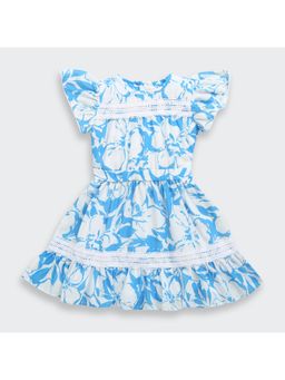 TINY GIRL - Floral Printed Dress- Blue