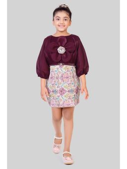 TINY GIRL - Full Sleeves Corsage Detailed Floral Printed Dress- Maroon