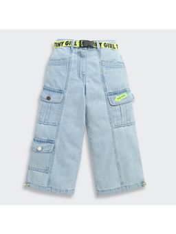 TINY GIRL - Blue Solid Jeans with Belt