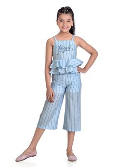 TINY GIRL - Sleeveless Stripe Printed Top and Bottom- Power Blue