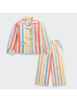 TINY GIRL - Cotton Woven Half Sleeves Floral Co-Ord Set- Multi-Color