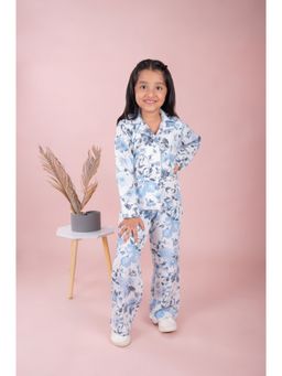 TINY GIRL - Full Sleeves Floral Printed Co-Ord Set- Powder Blue