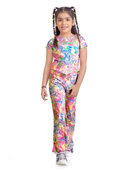 TINY GIRL - Half Sleeves Abstract Printed Co-Ord Set- Multi-Color