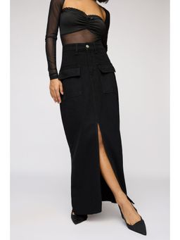 FREAKINS - Gothic Black Front Slit Denim Skirt
