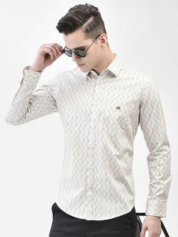 CRIMSOUNE CLUB - Men's Beige Printed Shirt