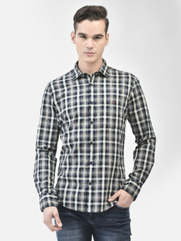 CRIMSOUNE CLUB - Men's Navy Blue Checked Shirt