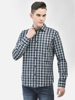 CRIMSOUNE CLUB - Men's Navy Blue Checked Shirt