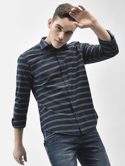 CRIMSOUNE CLUB - Men's Navy Blue Striped Shirt