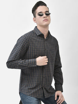 CRIMSOUNE CLUB - Men's Navy Blue Checked Shirt