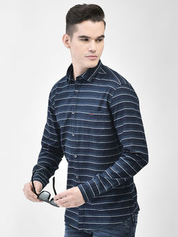 CRIMSOUNE CLUB - Men's Navy Blue Striped Shirt
