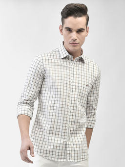 CRIMSOUNE CLUB - Men's Off White Checked Shirt