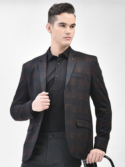 CRIMSOUNE CLUB - Men's Brown Checked Single Breasted Blazer