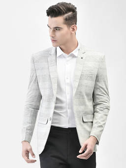 CRIMSOUNE CLUB - Men's Grey Checked Single Breasted Blazer