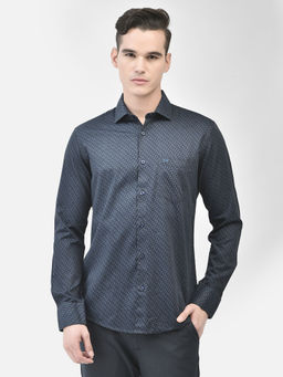CRIMSOUNE CLUB - Men's Navy Blue Printed Shirt