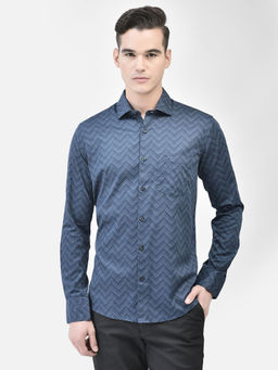 CRIMSOUNE CLUB - Men's Navy Blue Printed Shirt