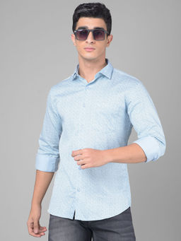 CRIMSOUNE CLUB - Men's Blue Printed Shirt