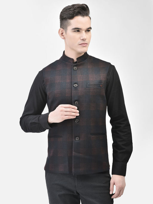 CRIMSOUNE CLUB Men's Wine Checked Waistcoat