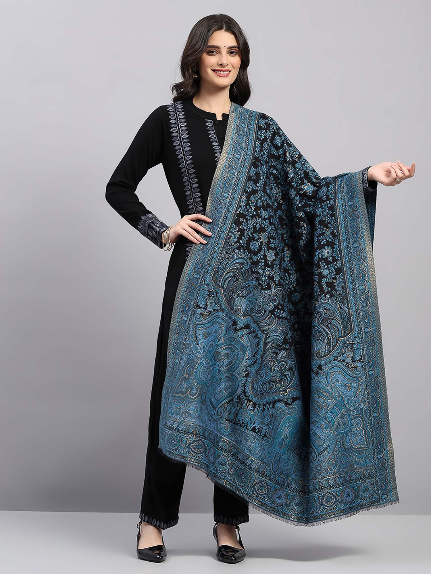 monte carlo Blue Women Woven Design Winter Shawl-picture-39