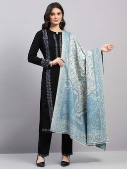 Monte Carlo - White and Blue Women Woven Design Winter Shawl