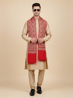 MUFFLY - Red Silky Pashmina Aari Embroidered Cashmilon Stoles