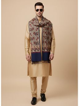 MUFFLY - Navy Blue Silky Pashmina Aari Embroidered Cashmilon Stoles