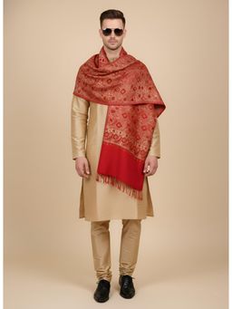 MUFFLY - Red Silky Pashmina Aari Embroidered Cashmilon Stoles
