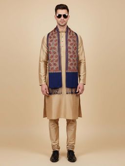 MUFFLY - Blue and Maroon Woven Design Stole For Men 80 x 28 Inches