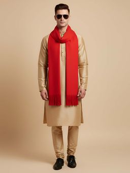MUFFLY - Red Solid Blended Woolen Stole 80 x 28 Inch
