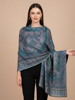 MUFFLY - Pastel Ikat-Inspired White Woven Fine Wool Stole for Men