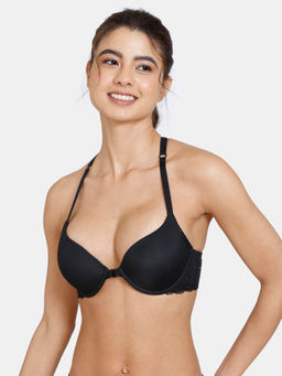 Zivame - Serenade Spring Lush Push-Up Padded Wired 3/4th Coverage Lace Bra - Anthracite